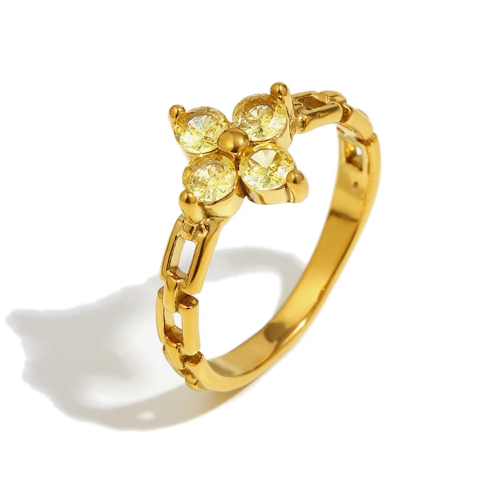 Anillo Flores Brillo · Amarillo