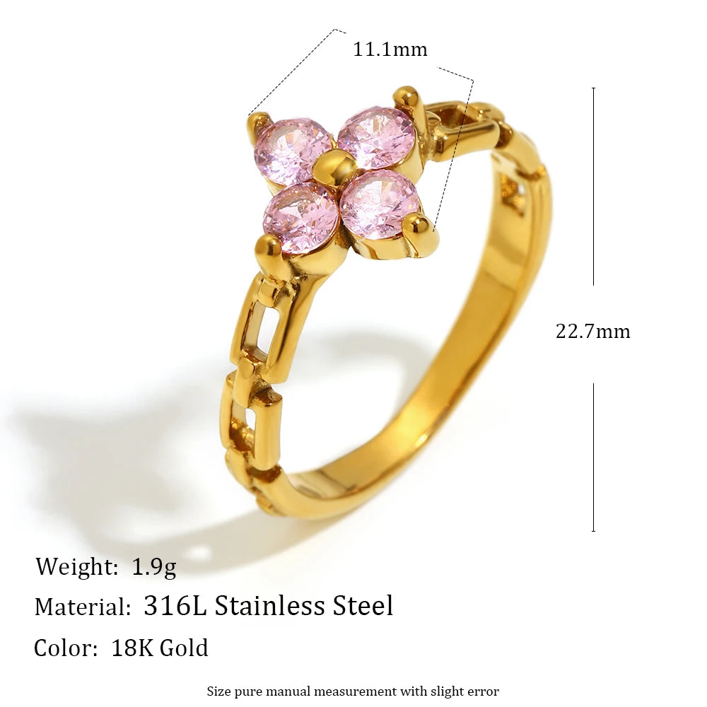 Anillo Flores Brillo · Rosa