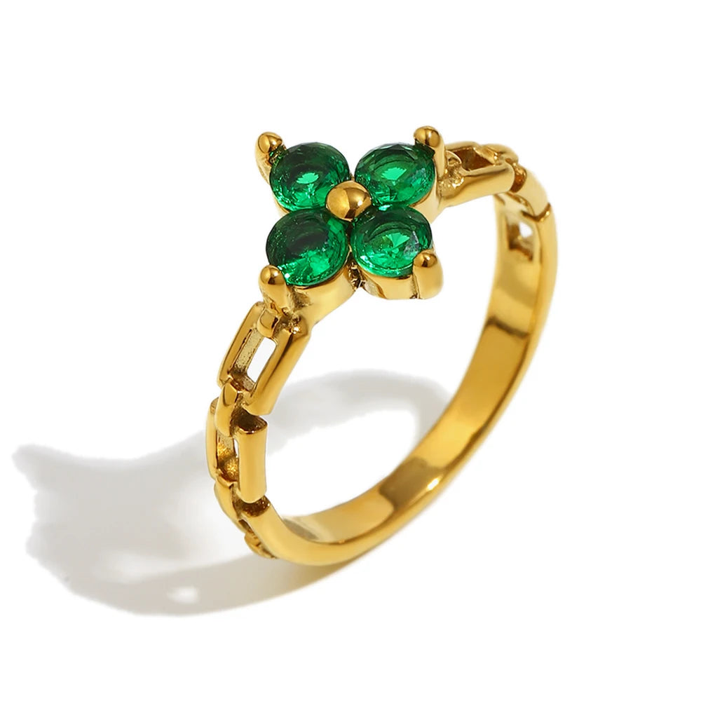 Anillo Flores Brillo · Verde