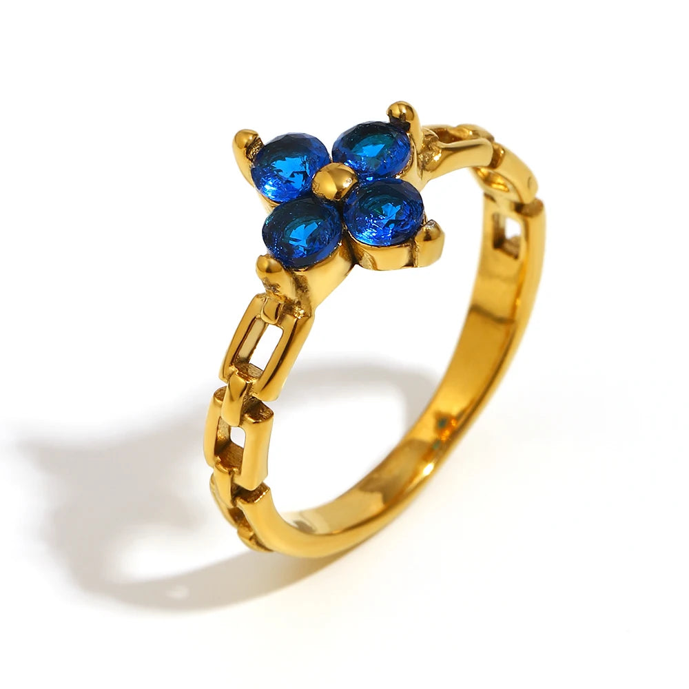 Anillo Flores Brillo · Azul
